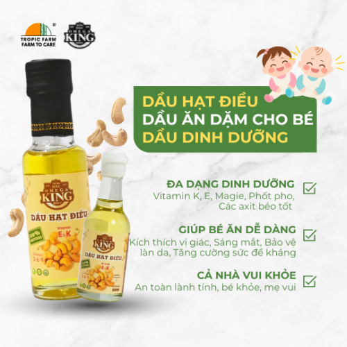 Dầu Hạt Điều Omega King Kiddy - Dầu ăn dặm cho bé - Chai 100ml/60ml