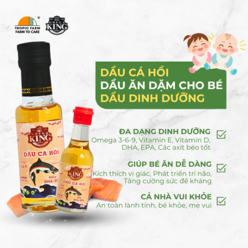Dầu Cá Hồi Omega King Kiddy - Dầu ăn dặm cho bé - Chai 100ml/60ml