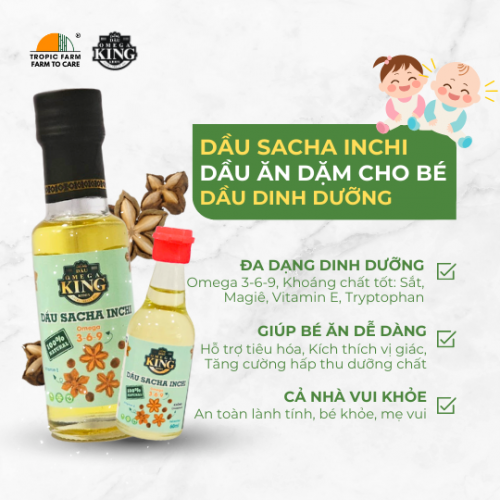 Dầu Sacha Inchi Omega King Kiddy - Dầu ăn dặm cho bé - Chai 100ml/60ml